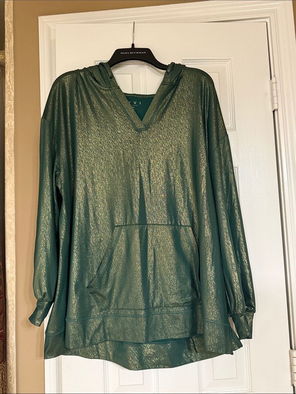 Lane Bryant Metallic Forest Green Hooded Pullover